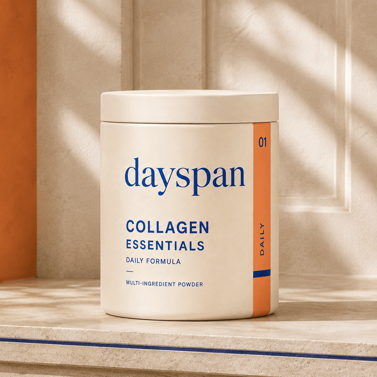 Collagen Essentials packaging concept in cream with an apricot accent